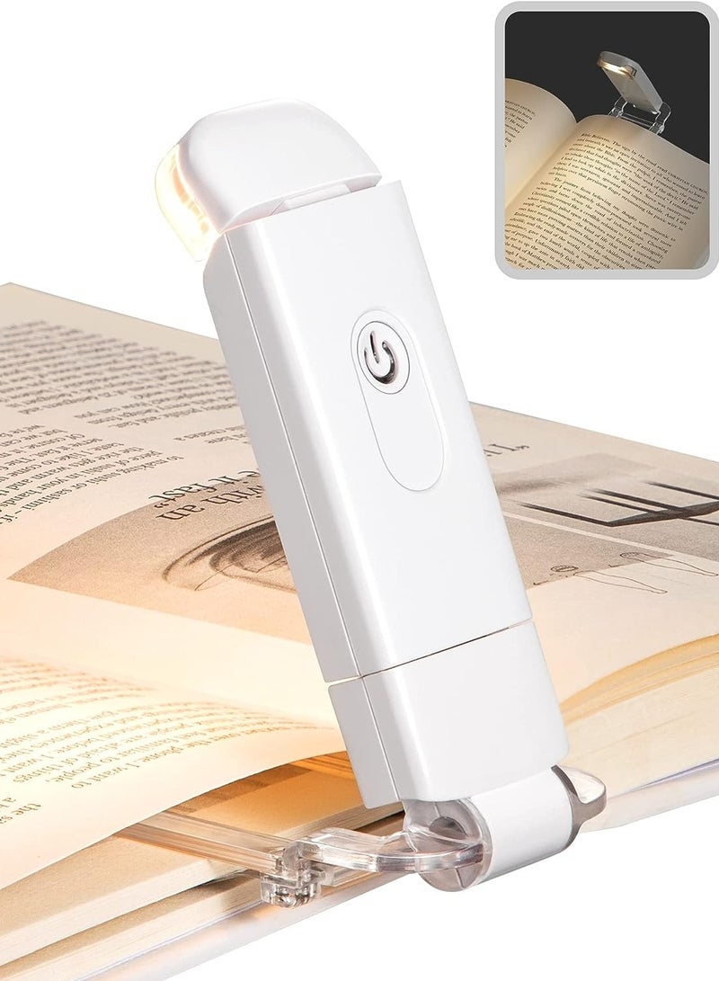 USB Rechargeable Book Light Warm White LED Adjustable Brightness for Eye Protection Clip On Portable Bookmark Light for Reading in Bed or Car White Color - Image 1