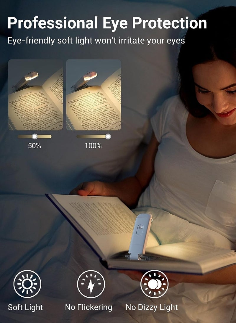 USB Rechargeable Book Light Warm White LED Adjustable Brightness for Eye Protection Clip On Portable Bookmark Light for Reading in Bed or Car White Color - Image 2