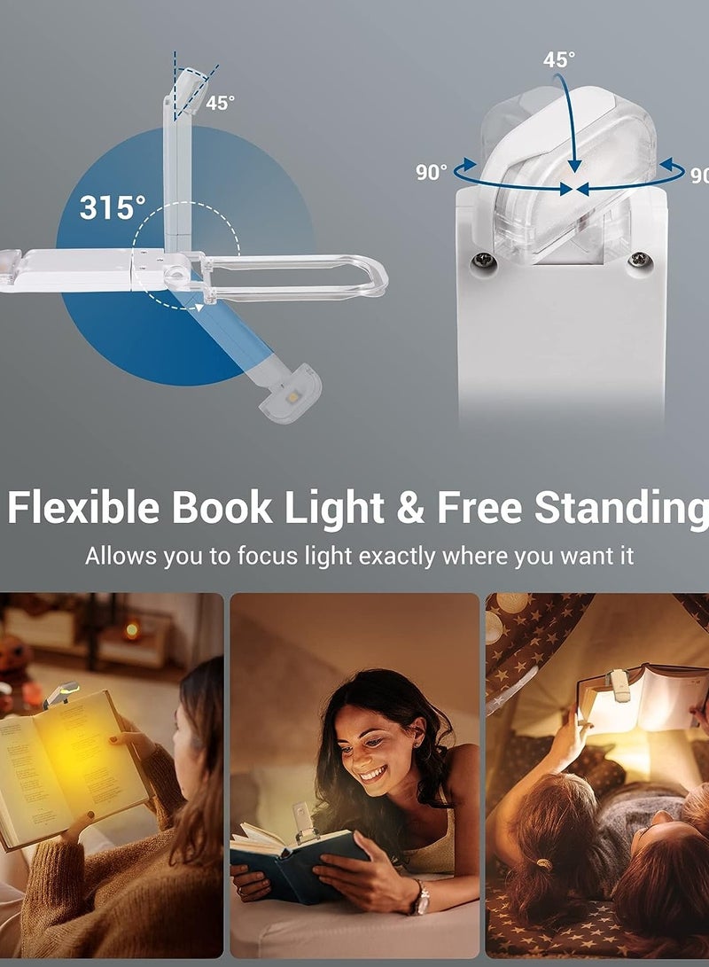 USB Rechargeable Book Light Warm White LED Adjustable Brightness for Eye Protection Clip On Portable Bookmark Light for Reading in Bed or Car White Color - Image 4