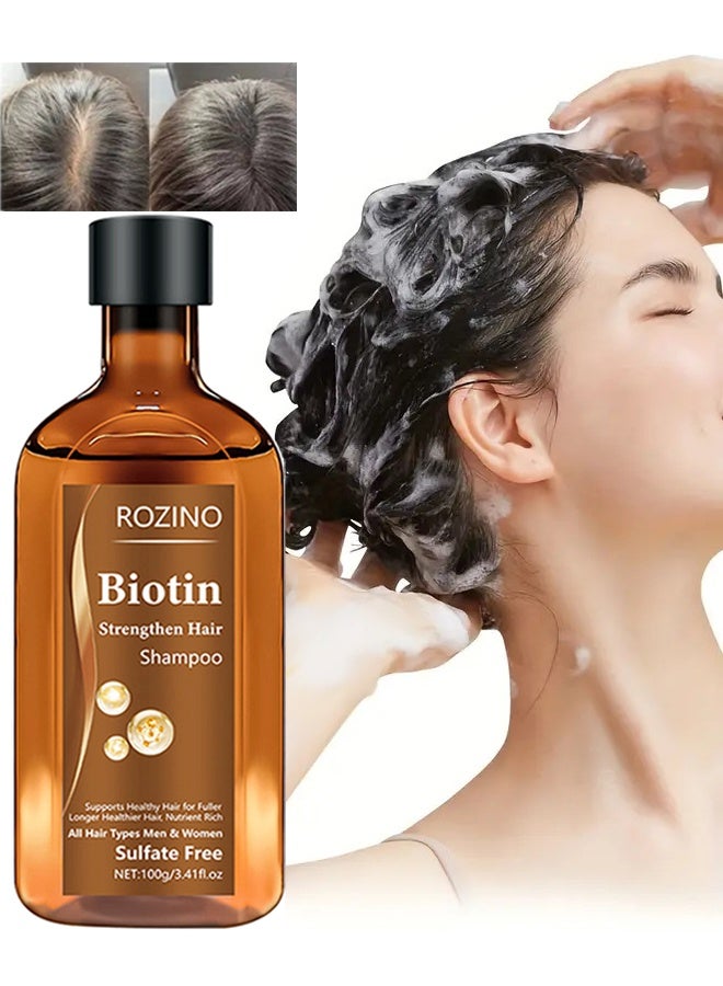 روزينو شامبو بيوتين لتقوية الشعر ، علاج تكثيف الشعر بزيت الخروع وزيت إكليل الجبل والكيراتين - شامبو مكثف للشعر الجاف والتالف - مثالي للنساء والرجال ذوي الشعر الخفيف 100 جرام - Image 1