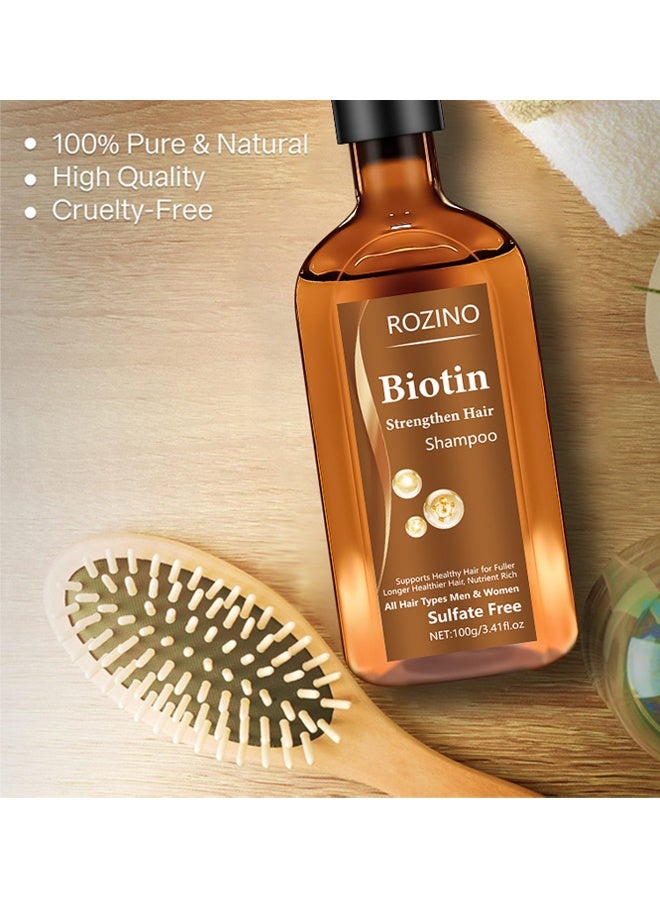 روزينو شامبو بيوتين لتقوية الشعر ، علاج تكثيف الشعر بزيت الخروع وزيت إكليل الجبل والكيراتين - شامبو مكثف للشعر الجاف والتالف - مثالي للنساء والرجال ذوي الشعر الخفيف 100 جرام - Image 2
