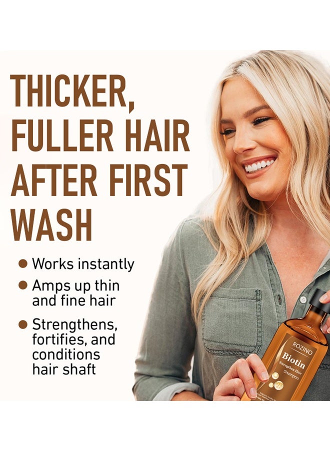 روزينو شامبو بيوتين لتقوية الشعر ، علاج تكثيف الشعر بزيت الخروع وزيت إكليل الجبل والكيراتين - شامبو مكثف للشعر الجاف والتالف - مثالي للنساء والرجال ذوي الشعر الخفيف 100 جرام - Image 3