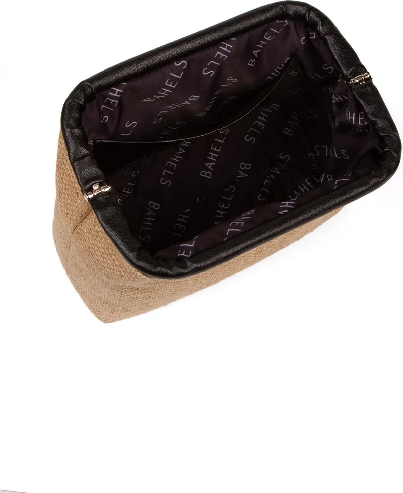 Bahels Women's Black Color Detailed Jute Straw Portfolio & Clutch Bag