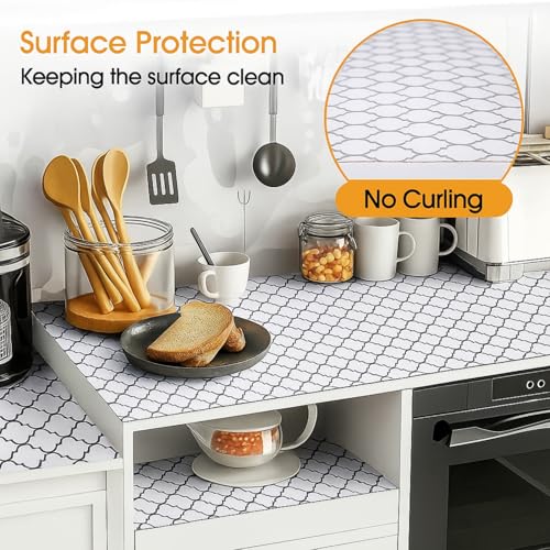 SUBETE Anti-Slip Waterproof Kitchen Drawer Liner | Non-Adhesive Shelf & Cabinet Mats | Anti-Skid Liner for Wardrobe, Cupboard, and Fridge | 45 cm x 300 cm (White Quatrefoil Pattern) - Image 2