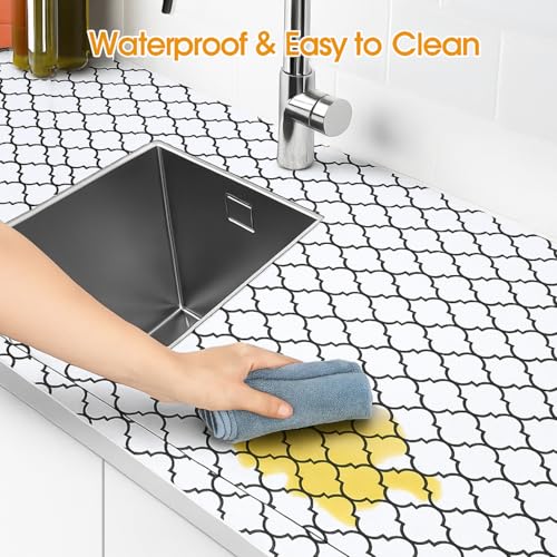 SUBETE Anti-Slip Waterproof Kitchen Drawer Liner | Non-Adhesive Shelf & Cabinet Mats | Anti-Skid Liner for Wardrobe, Cupboard, and Fridge | 45 cm x 300 cm (White Quatrefoil Pattern) - Image 4