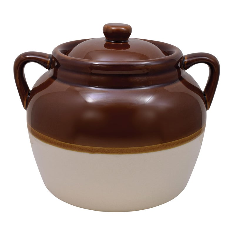 R&M RM International Traditional Style 45Quart Large Ceramic Bean Pot with Lid Brown 