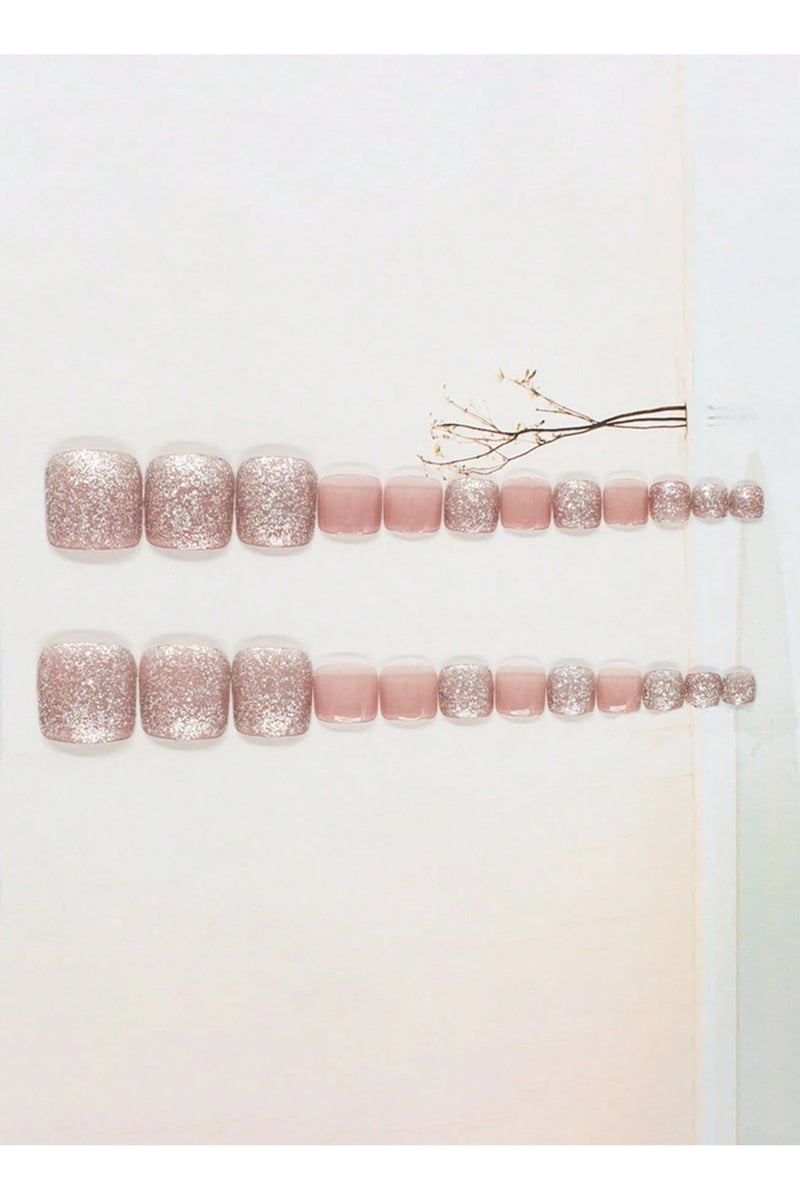 اظافر تركيب قدم مزيفه بتصميم مربع  24  ظفر مع صمغ ومبرد - Image 3