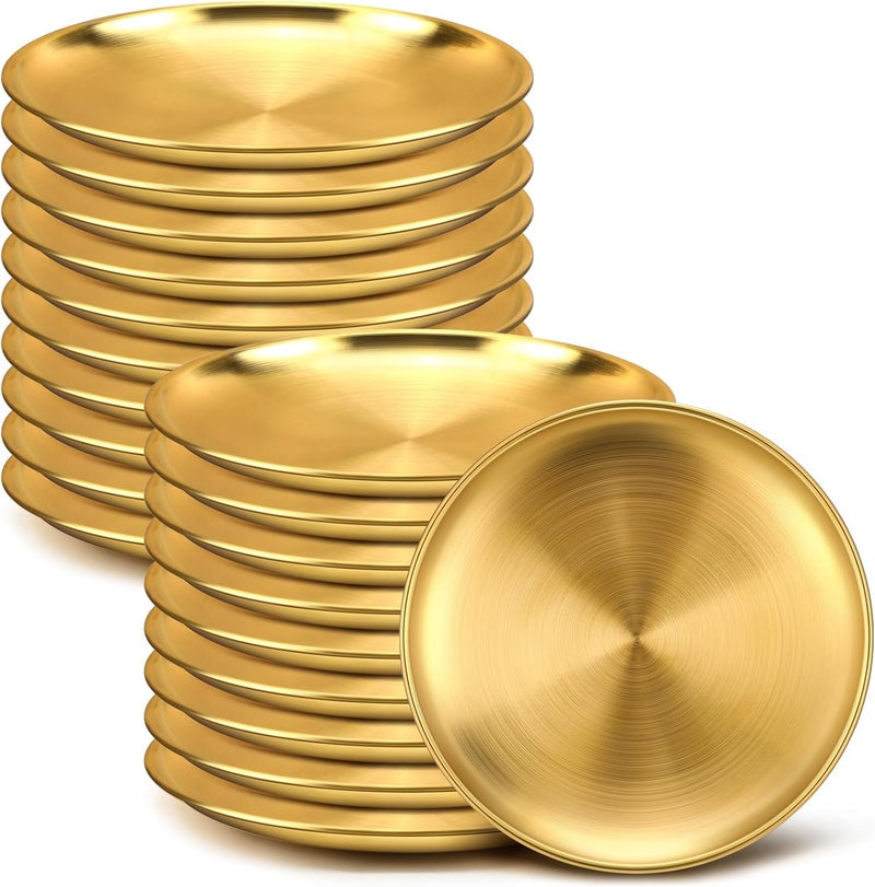 Nuogo 20 Pieces Stainless Steel Gold Plates 65 Inch Gold Dinner Plates Metal Serving Tray Dessert Dishes for BBQ Salad Snack Desserts Food Serving Outdoor Camping - Image 1