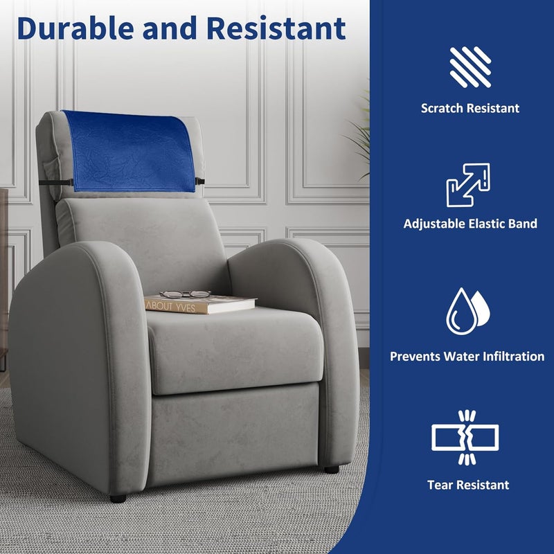 SCNK Recliner Headrest Protector-Faux Leather Headrest Covers for Recliners,Recliner Headrest Cover with Elastic Straps,Chair Headrest Covers for Recliners Protector 17 x 27 in(Peacock Blue) - Image 3