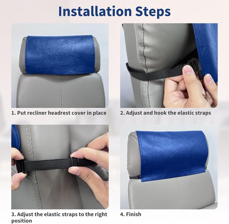 SCNK Recliner Headrest Protector-Faux Leather Headrest Covers for Recliners,Recliner Headrest Cover with Elastic Straps,Chair Headrest Covers for Recliners Protector 17 x 27 in(Peacock Blue) - Image 4