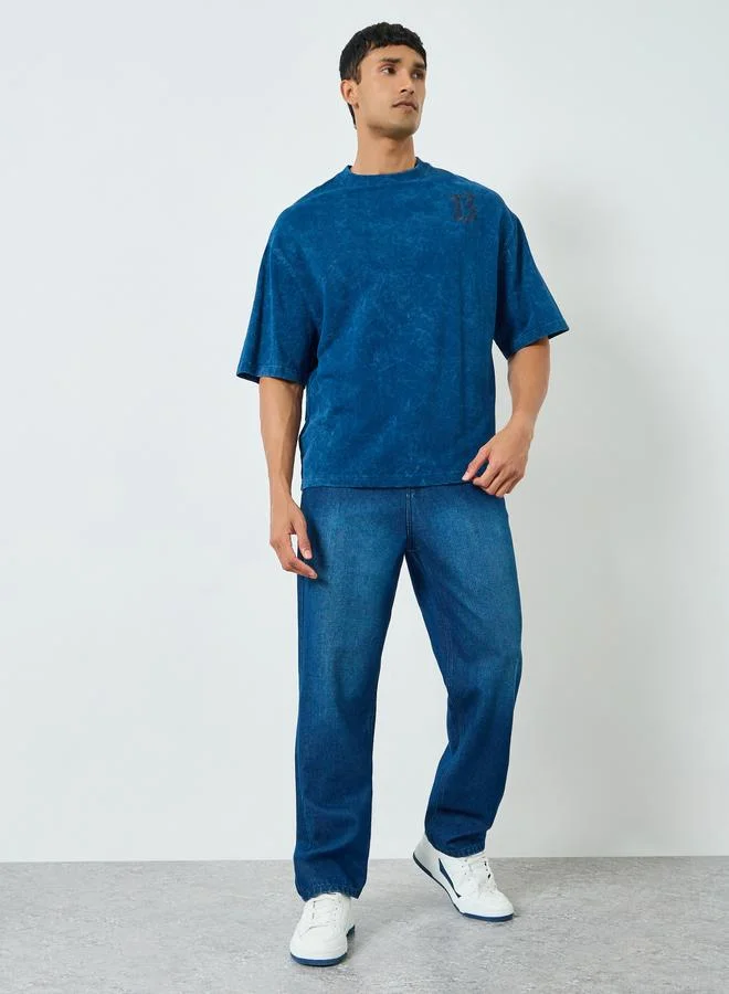 Styli Men Blue Loose Fit Faded Jeans