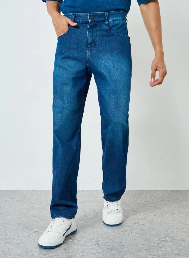 Styli Men Blue Loose Fit Faded Jeans
