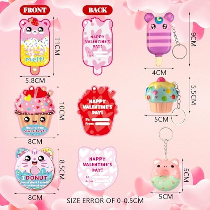 Quelay 36 Sets Valentines Day Cards for Kids Classroom with Scented Dessert Keychains Cute Toys Stress Relief Keychains Exchange Gift Prizes Party Favors for Boys Girls(Dessert) - Image 5