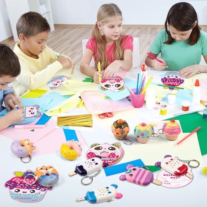 Quelay 36 Sets Valentines Day Cards for Kids Classroom with Scented Dessert Keychains Cute Toys Stress Relief Keychains Exchange Gift Prizes Party Favors for Boys Girls(Dessert) - Image 4