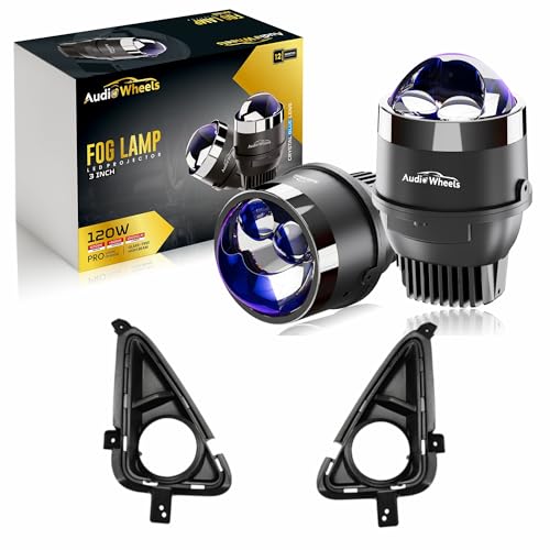 Audio Wheels 3" LED Projector Fog Lamp with Cover - 120W, 6000K White | Dual-Beam | with Blue Tint Film | 12V/24V Fog Light for Car & Vehicle Modification | For Hyundai I 20 (2020) - Image 1