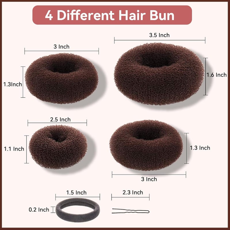 YaFex Hair Bun Maker Kit, Donut Bun Maker 4 Pieces (Large, Medium and Small), 6 Pieces Elastic Hair Ties, 20 Pieces Hair Bobby Pins, Brown - Image 4