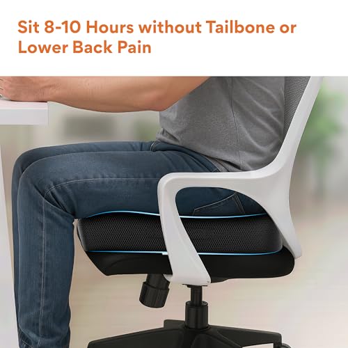 FOVERA Orthopedic Coccyx Seat Cushion for Tailbone Pain | 2-Years Warranty | Memory Foam Chair Pad for Sciatica & Back Pain Relief (18 x 17 Inch), Fits Up to 120Kg Wt, for Chair & Car (Mesh Black) - Image 2