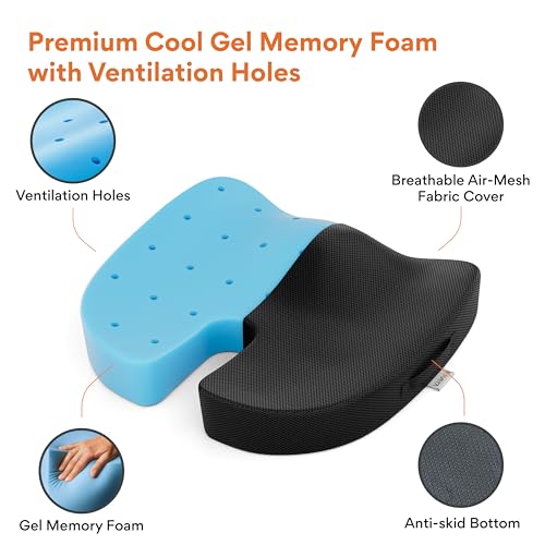 FOVERA Orthopedic Coccyx Seat Cushion for Tailbone Pain | 2-Years Warranty | Memory Foam Chair Pad for Sciatica & Back Pain Relief (18 x 17 Inch), Fits Up to 120Kg Wt, for Chair & Car (Mesh Black) - Image 4