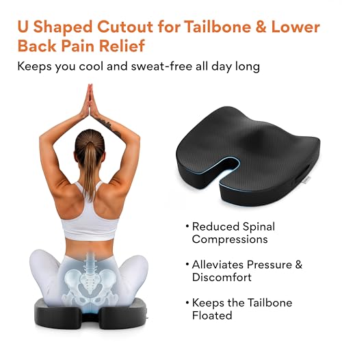 FOVERA Orthopedic Coccyx Seat Cushion for Tailbone Pain | 2-Years Warranty | Memory Foam Chair Pad for Sciatica & Back Pain Relief (18 x 17 Inch), Fits Up to 120Kg Wt, for Chair & Car (Mesh Black) - Image 5