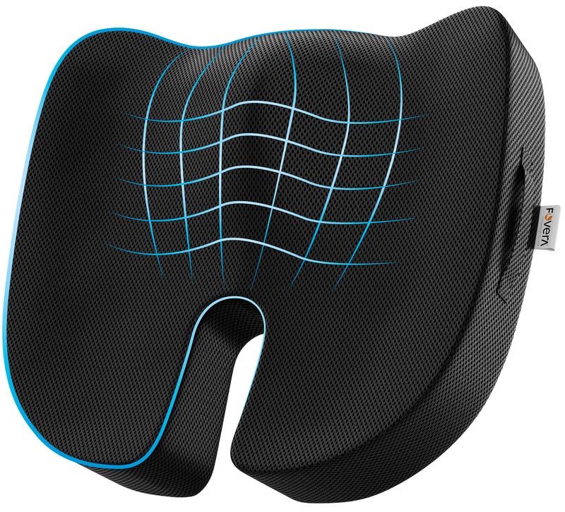 FOVERA Orthopedic Coccyx Seat Cushion for Tailbone Pain | 2-Years Warranty | Memory Foam Chair Pad for Sciatica & Back Pain Relief (18 x 17 Inch), Fits Up to 120Kg Wt, for Chair & Car (Mesh Black) - Image 3