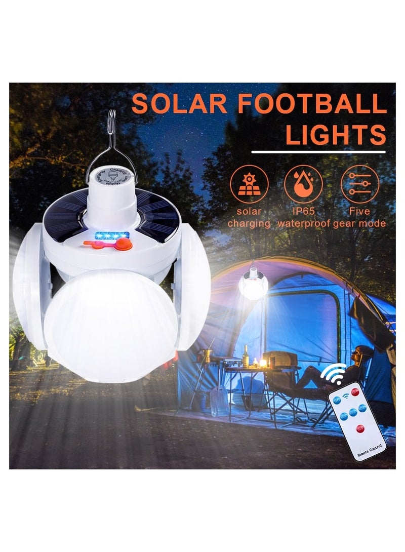 Solar Camping Lantern, Portable Tent Lamp with Hanging Hook, Folding LED Football Bulbs Rechargeable USB Camping Lights for Home, Office, Tent, Car, Emergency Outages - Image 3