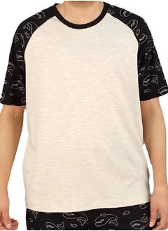 Jet Men Summer Pajama Set Plan Top &Printed Short-Black*Beige  - Image 3