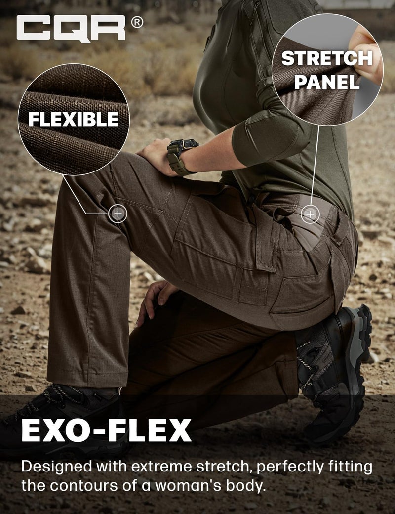 CQR Women's Flex Stretch Tactical Pants, Water Resistant Ripstop Cargo Work Pants with Pockets for Outdoor & Hiking, Captain Dark Brown, 18 - Image 5