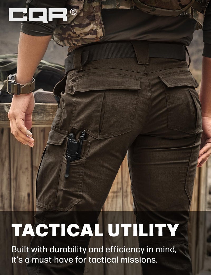 CQR Women's Flex Stretch Tactical Pants, Water Resistant Ripstop Cargo Work Pants with Pockets for Outdoor & Hiking, Captain Dark Brown, 18 - Image 4