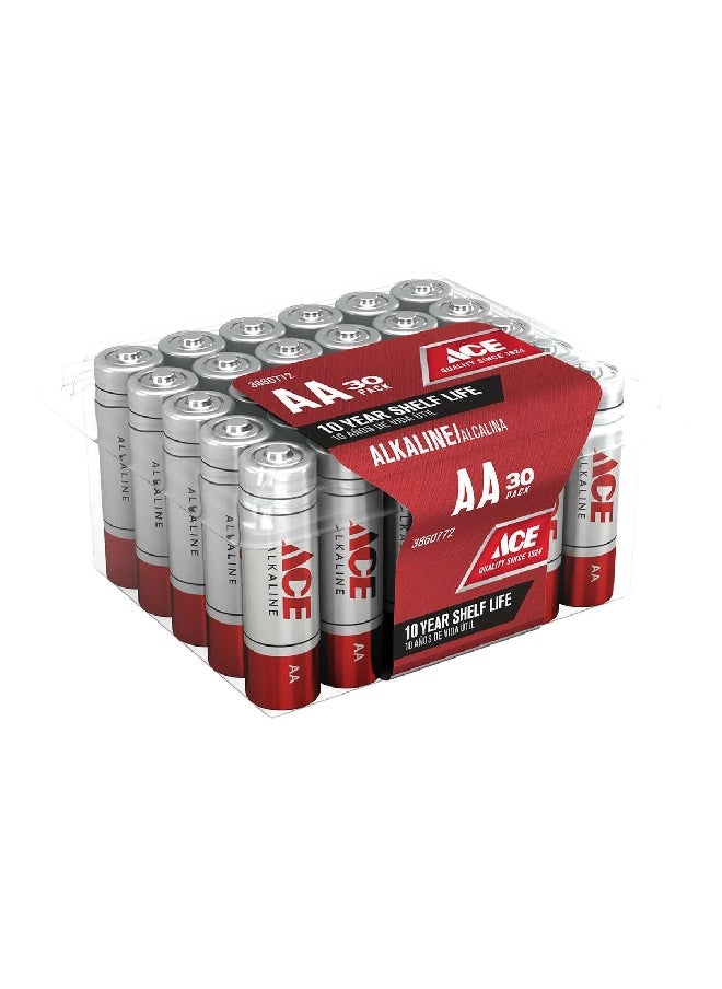 ACE 30-Piece AA Ultra Alkaline Durable Pencil Batteries Set Silver and Red 9.6 x 9.8 x 5 cm LR6UP-30BOX  - Image 3
