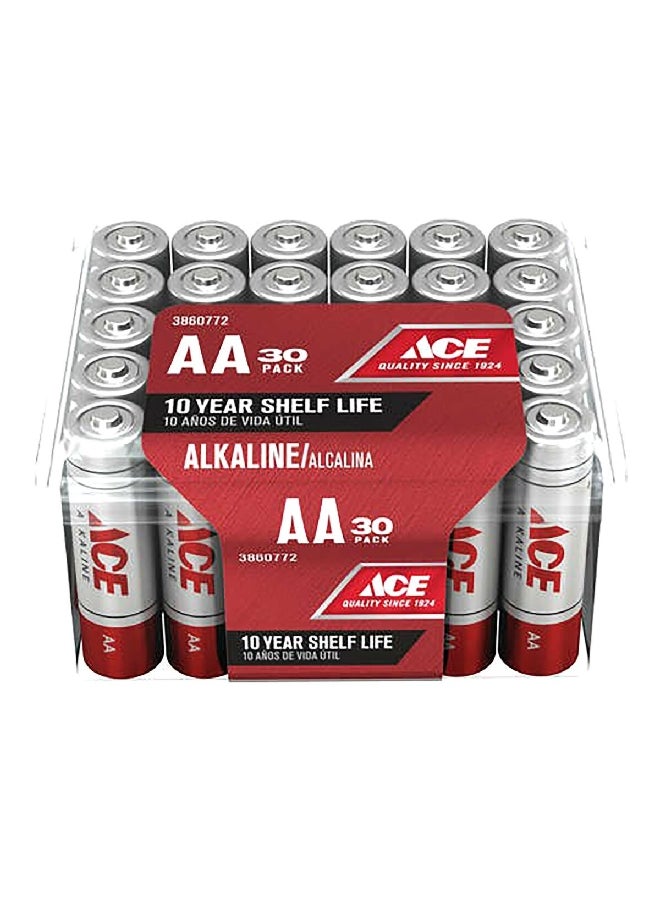 ACE 30-Piece AA Ultra Alkaline Durable Pencil Batteries Set Silver and Red 9.6 x 9.8 x 5 cm LR6UP-30BOX  - Image 1