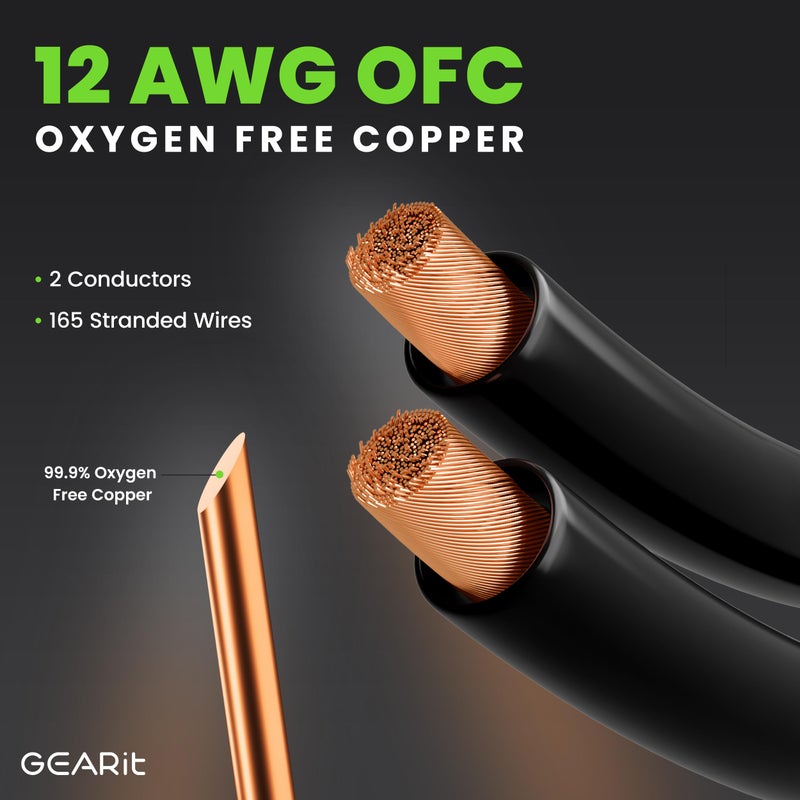 GearIT 12AWG Speaker Cable Wire with Gold-Plated Banana Tip Plugs (6 Feet) in-Wall CL2 Rated, Heavy Duty Braided, 99.9% Oxygen-Free Copper (OFC) - Black, 6ft - Image 3