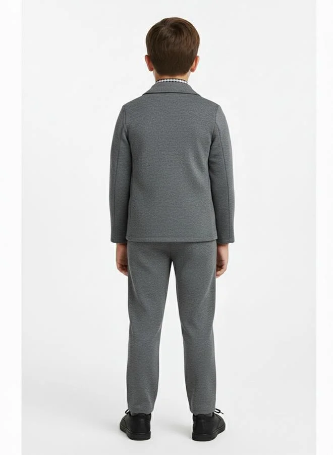 babyqlo Gingham Shirt With Grey Blazer Pants Set