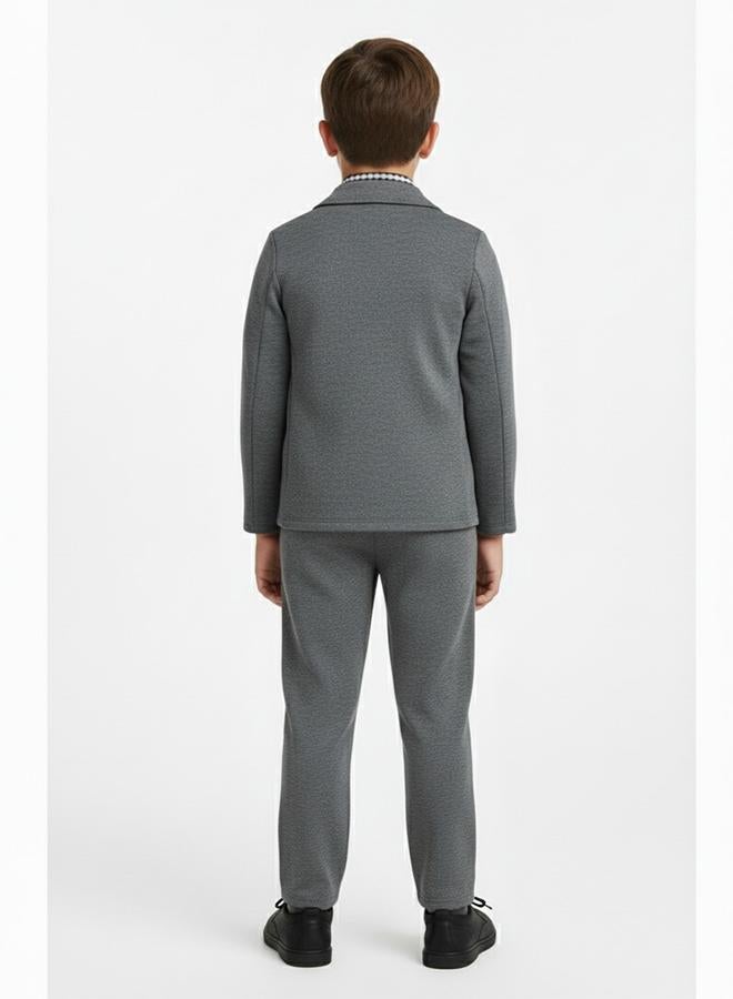 babyqlo Gingham Shirt With Grey Blazer Pants Set - Image 2