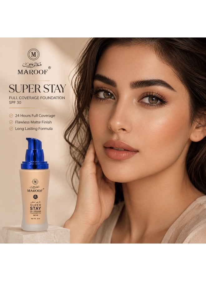 Maroof Foundation 02 IVORY SPF 30 with Vitamin E – 24H Long Lasting Waterproof Full Coverage Foundation for All Skin Types - Image 3