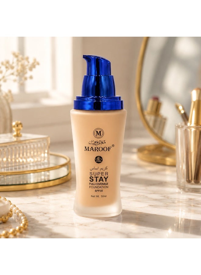 Maroof Foundation 02 IVORY SPF 30 with Vitamin E – 24H Long Lasting Waterproof Full Coverage Foundation for All Skin Types - Image 4