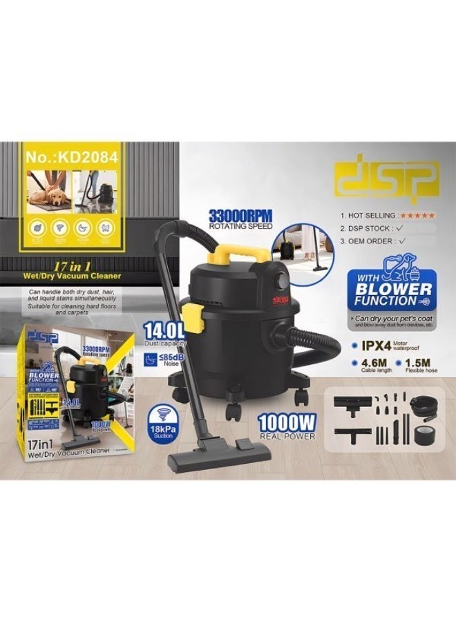 DSP 1000W Wet & Dry Vacuum Cleaner - 17 in 1 - 18 DSP 2084 kPa Suction Power - 14 Liter Capacity - - Image 2