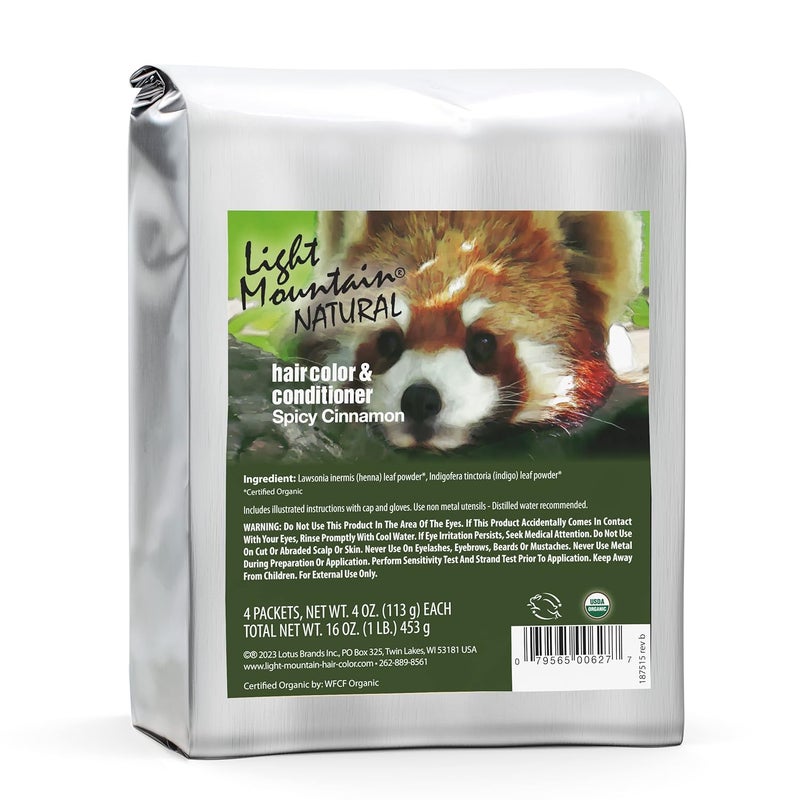 لون شعر الحناء من لايت ماونتن وبلسم - صبغة شعر القرفة الحارة للرجال/النساء، مسحوق أوراق الحناء العضوي والنباتات، لون شعر شبه دائم خالي من المواد الكيميائية، 16 أونصة