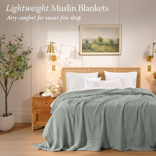 Threadmill Summer Muslin King Blanket Lightweight Blanket for Bed or Couch 4 Layer 100 Cotton Gauze Pre Washed Soft Breathable and Cozy for All Seasons Fits Cal King Size Bed Scottish Grey - Image 3