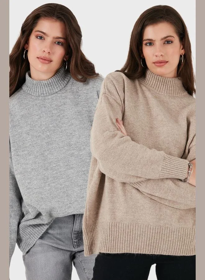 Lela Lela Oversize Fit Turtleneck Soft Texture 2-Pack Knitwear Sweater Women's SWEATER 680KZ00469S2