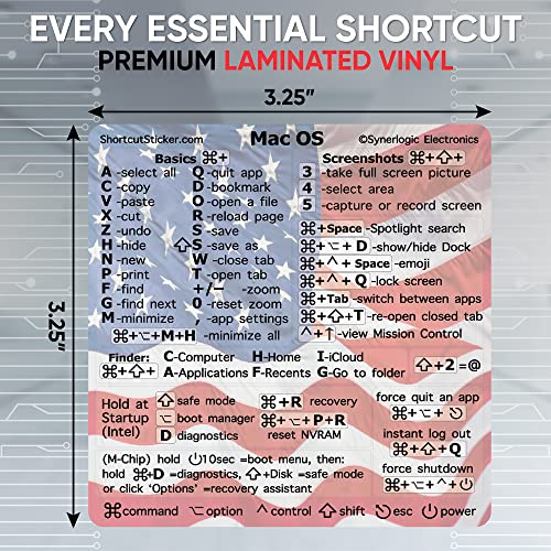 Synerlogic Mac OS Shortcuts Sticker | Keyboard Stickers for macOS | No-Residue Laminated Vinyl MacBook Cheatsheet for Laptop | MacBook Shortcuts 2025 (US Flag) - Image 4