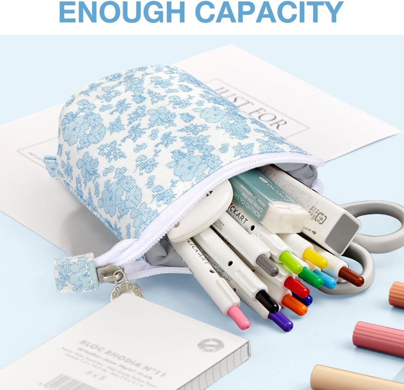 KPX Milktea Cute Standing Pencil Case for Kids, Pop Up Pencil Box Makeup Pouch, Stand UP Bubble Tea Pen Holder Organizer Cosmetics Bag, Kawaii Stationary, Blue Flowers, Blue Flowers - Image 5