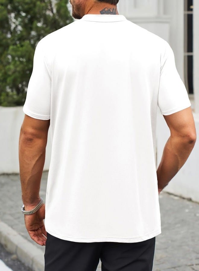 Makkrom Mens Mock Turtleneck T-Shirts Summer Short Sleeve Basic Tees Casual Solid Pullover Tops, White, XL - Image 4