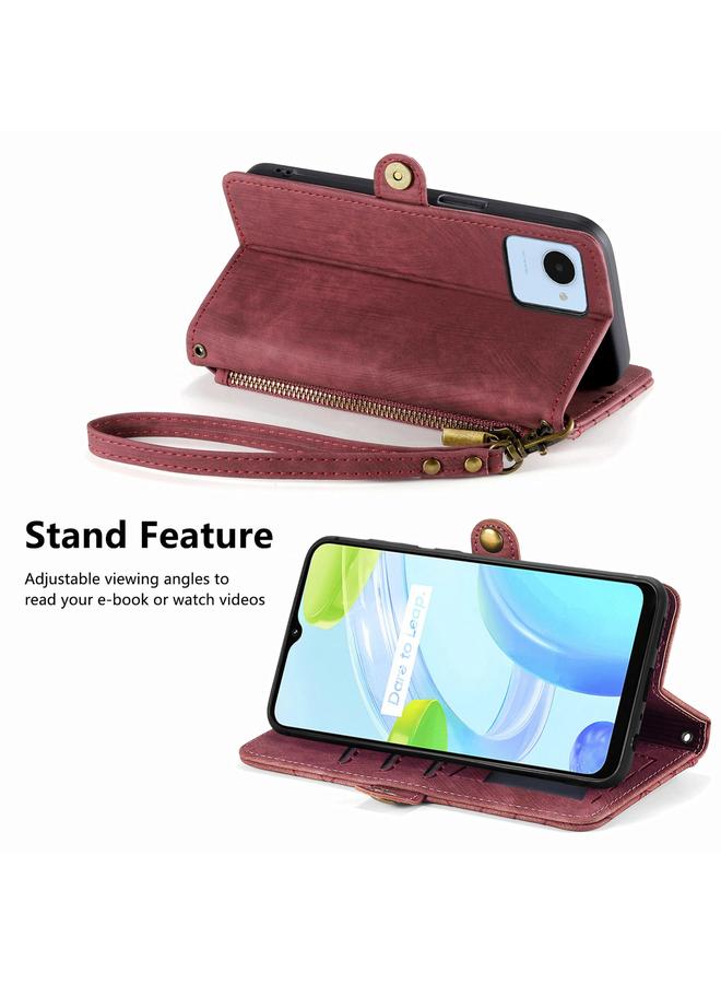 اس-توب جراب هاتف Realme C35 بتصميم هندسي وسحاب ومشبك جانبي من الجلد - Image 4