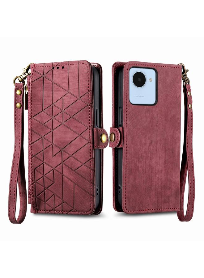 اس-توب جراب هاتف Realme C35 بتصميم هندسي وسحاب ومشبك جانبي من الجلد - Image 2