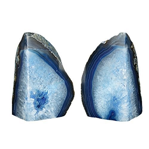 JIC Gem Agate Bookends Dyed Blue Book Ends for Heavy Books Geode Bookends for Bookshelf Decor Cute Stone Bookends with Rubber Bumpers for Office Décor and Home Decoration(1 Pair,6 to 8 Lbs) - Image 3