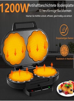 Generic Waffle iron for cake, 1200 W waffles waffle iron, two, double non-stick coating, waffle maker, waffle iron for classic heart waffles, black  - Image 2