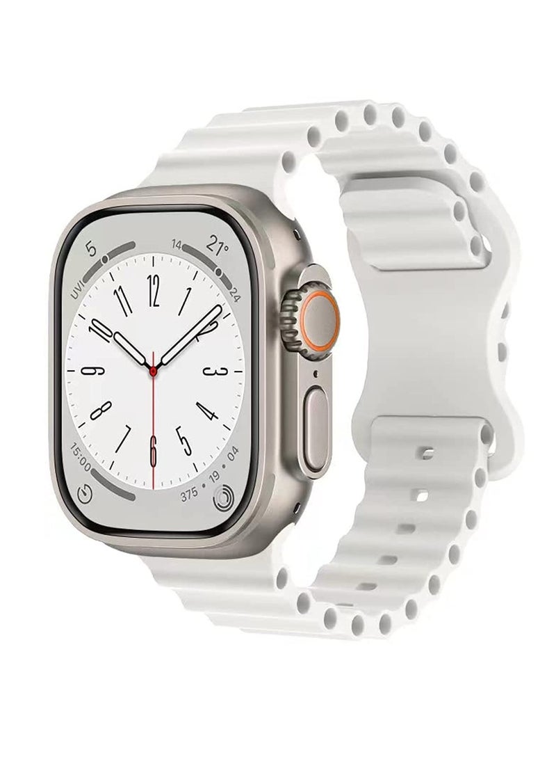 Compatible for Apple Watch Band 38mm 40mm 41mm 42mm for Men Women, Wave Shaped Silicone Sport Wristband Strap Compatible with iWatch Series 11/10/9/8/7/6/5/4/3/2/1 SE 3/2/1 White - Image 1