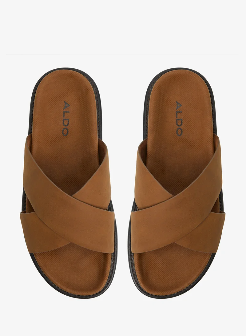 ALDO COGNAC Marrin Cross Strap Flat Sandals for Men | Best Price UAE