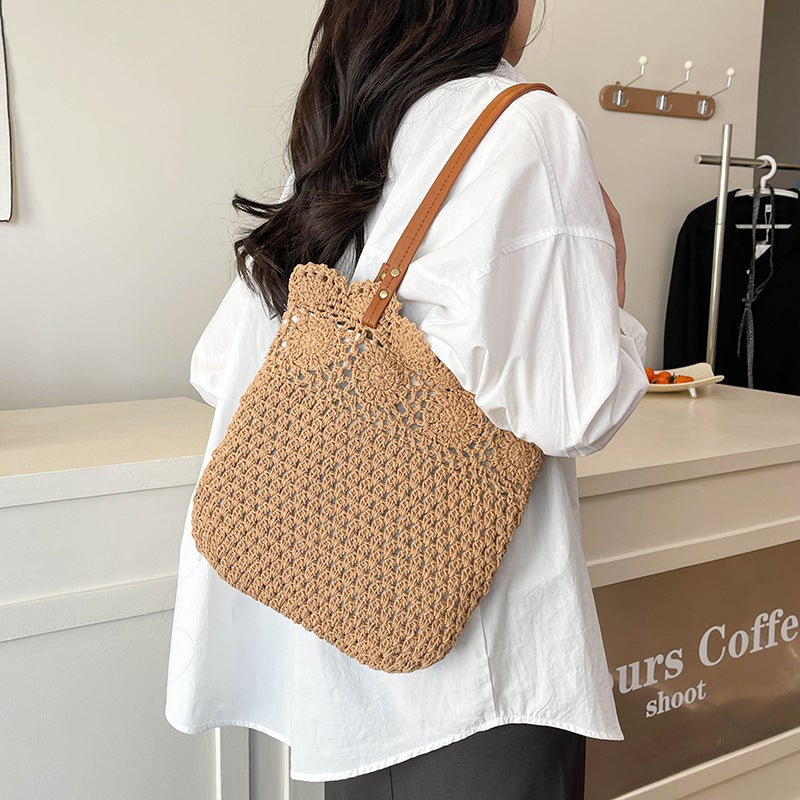 Hollow Handmade Woven Bag Women'S 2025 Spring And Shoulder Tote Bag Portable Women'S Bag Straw Woven Bag - Image 5