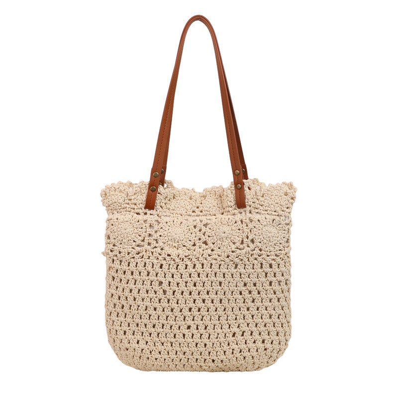 Hollow Handmade Woven Bag Women'S 2025 Spring And Shoulder Tote Bag Portable Women'S Bag Straw Woven Bag - Image 1